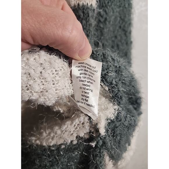 So Knit Sweater Color Block Wide Stripe Green White Fuzzy Tunic sz Large - Picture 5 of 6